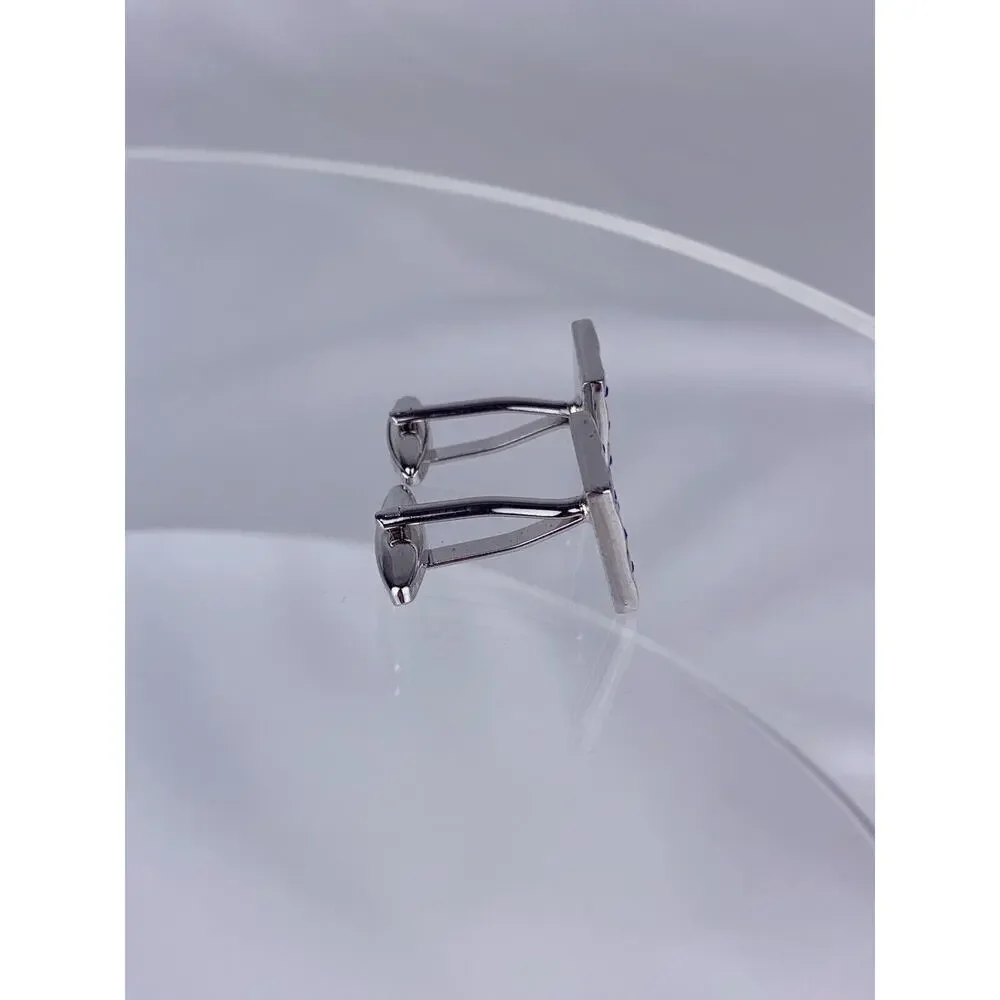 Blue Rhinestone Basket Weave Silver Tone Cufflinks Woven Modern Square VTG O1